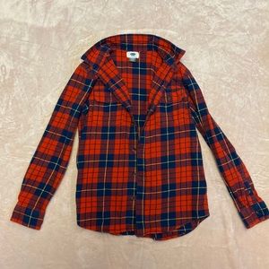 Red, navy blue and yellow plaid flannel